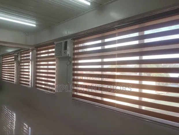 Clean Look Office Zebra Roller Blinds for Large Windows - 1
