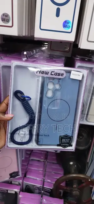 Kesi ya Bluu ya Magnetic na Kamba ya Mkono kwa Samsung Galaxy S22 Ultra