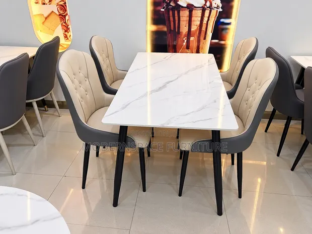 Modern 4 Seater Dining Table Set - Marble Look - 1