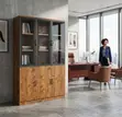 Wooden 3-Door Half Glass Storage Filing Cabinet - 3