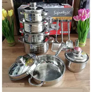 Signature Induction Base Stainless Steel Cookware Set yenye Vifuniko vya Kioo