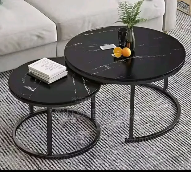 Round Wooden Top Fluted White Coffee Table - 1