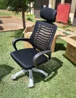 High-Back Mesh Office Chair with Headrest - Black - 2