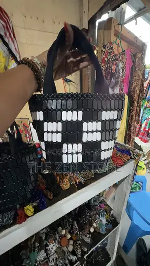 Handmade Beaded Handbag - Black and White