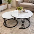 Black and White Marble-Effect Coffee Table Set - 1