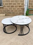 Black and White Marble-Effect Coffee Table Set - 2