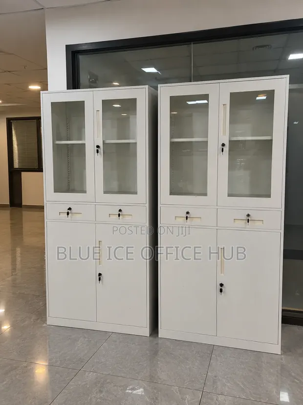Boss Office Products Kabati la Chuma la Ofisi lenye Milango ya Kioo & Laki - 1