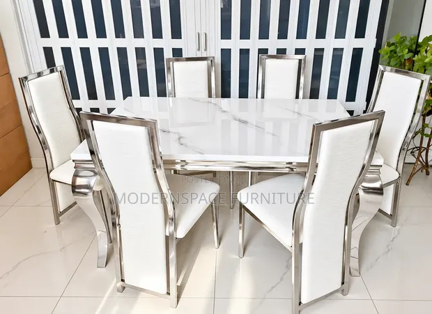 Seti ya Dining ya Silver ya Viti 6 - Juu ya Marumaru - 1