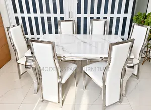 Seti ya Dining ya Silver ya Viti 6 - Juu ya Marumaru