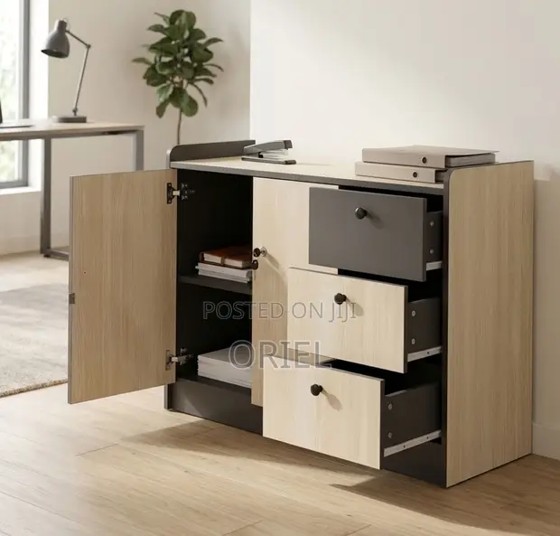 Executive Office Credenza with Drawers - Brown Wood - 1