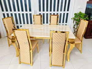 Luxury Gold 6 Seater Dining Set - Marble Top