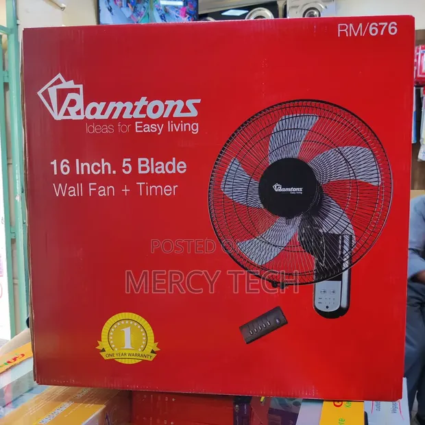 Ramtons 16" Wall Fan, 5 Blades na Remote - 1