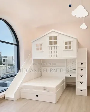 House Themed Bunk Bed with Slide & Storage