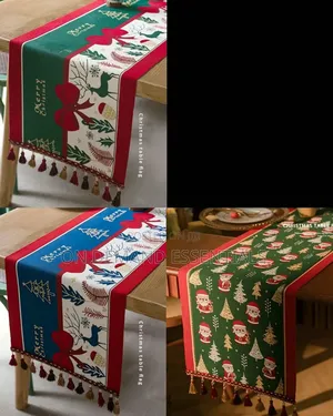 Christmas Jacquard Table Runner - Reindeer & Snowman Print