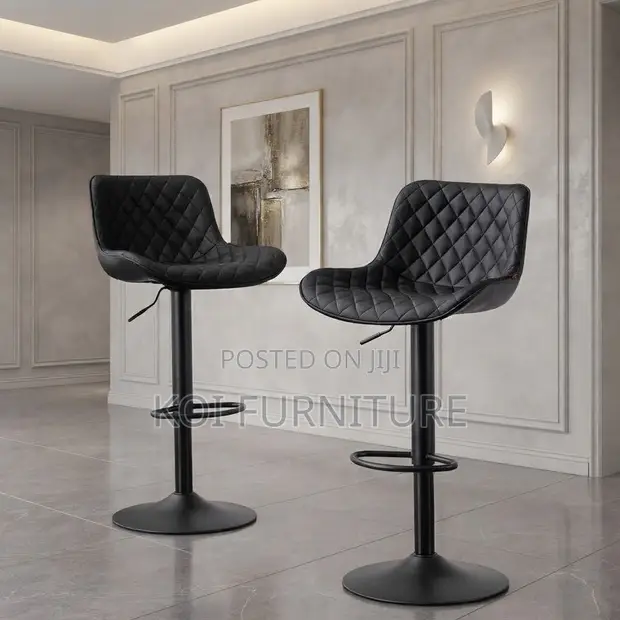 Ergonomic Leather Barstools (Black) - 1