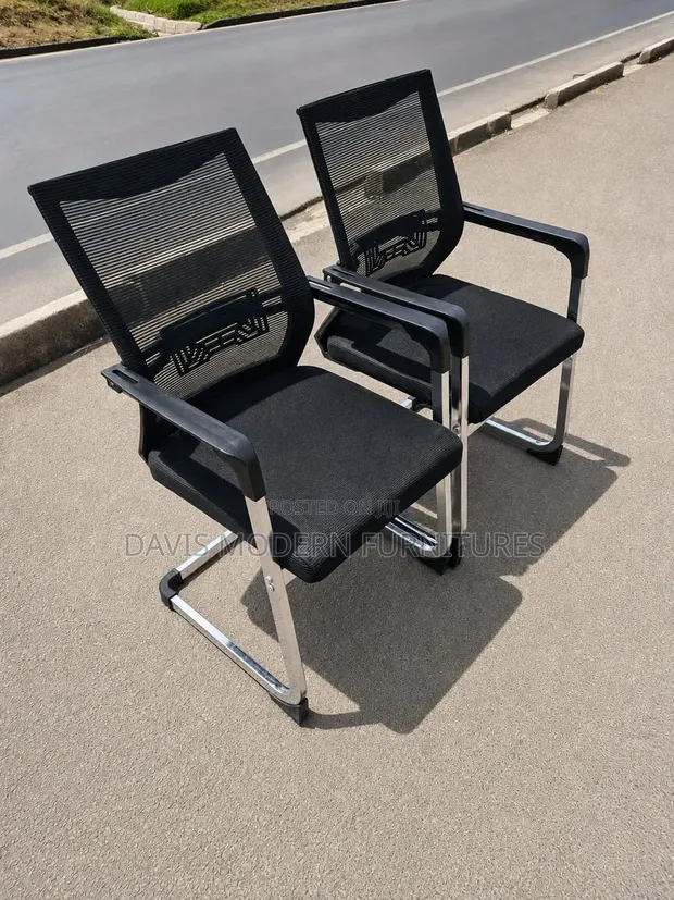 Pair of Black Mesh Office Chairs - 1