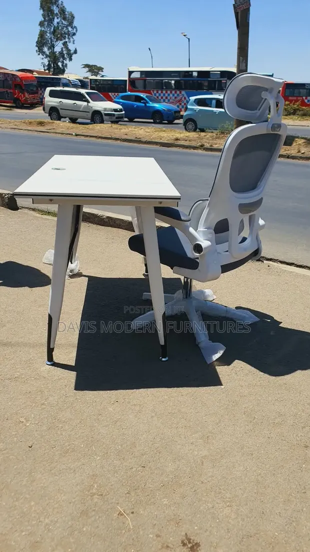 Modern Office Desk with Ergonomic Mesh Chair - 1