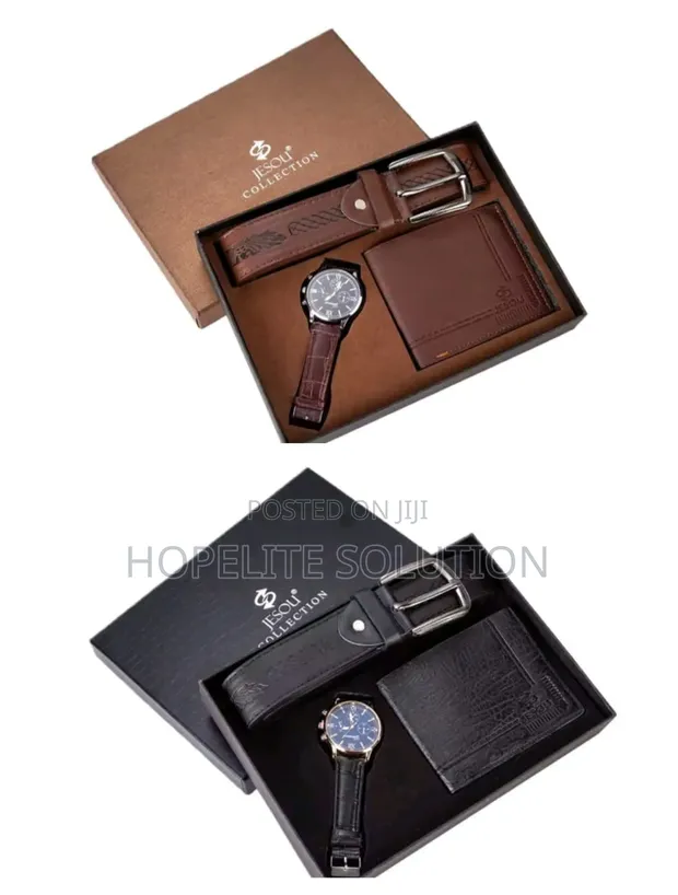 3Pc Jesou Men's Gift Set (Watch, Belt, Wallet) - 1