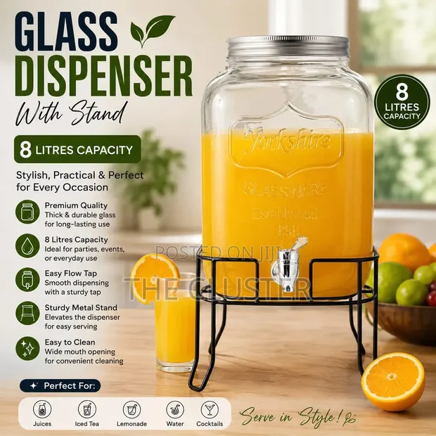 8 Litre Glass Beverage Dispenser with Stand - 1