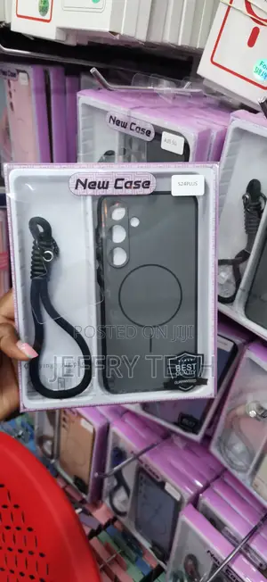 Black MagSafe Magnetic Silicone Case for Samsung Galaxy S24 Plus with Lanyard