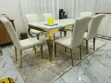 Hilant Furniture White & Gold Marble 6-Seater Dining Set - 3