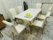 Hilant Furniture White & Gold Marble 6-Seater Dining Set - 5