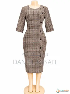 Elegant Brown & Black Plaid Pencil Dress