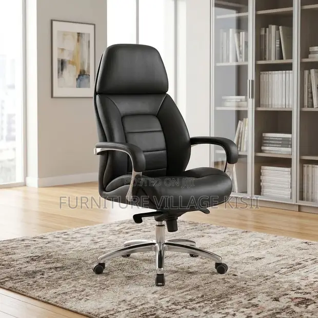 Swivel Leather Office Chair - Black - 1
