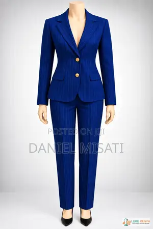 Elegant 2-Piece Pinstripe Trouser Suit - Navy Blue