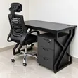Modern Black Office Desk with Ergonomic Mesh Chair & 3-Drawer Pedestal - 1
