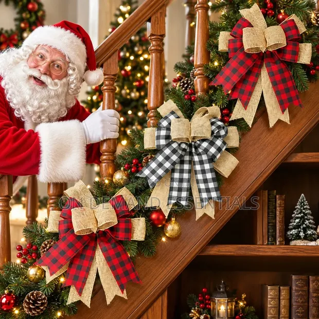 Christmas Black and White Plaid Bow - 1