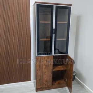 Imported 4-Door Wooden Cabinet with Glass Upper Doors