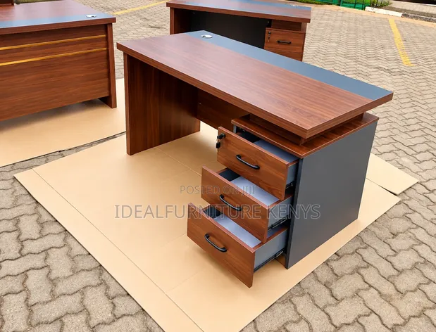 Modern Executive Office Desk with 3-Drawer Pedestal - 1