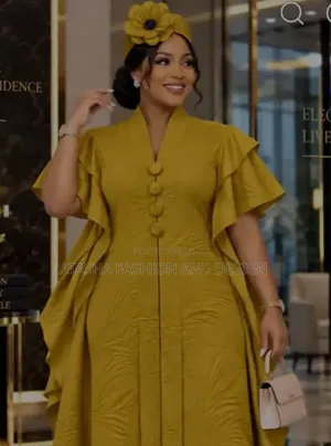 Actuel Mustard Yellow Cape Style Maxi Dress with Buttons