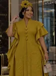 Actuel Maxi Dress ya Njano ya Cape na Vifungo - 1
