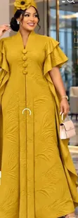 Actuel Maxi Dress ya Njano ya Cape na Vifungo - 2