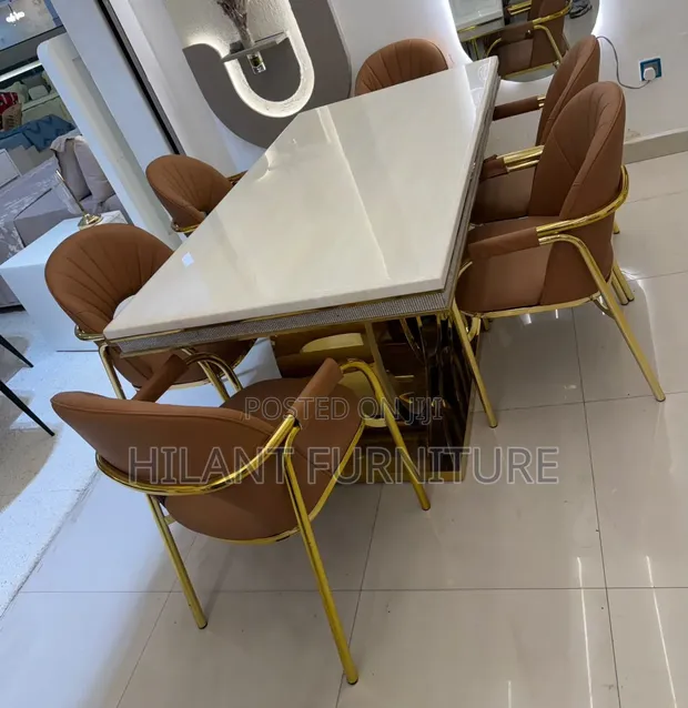 Unique Six-Seater Marble Dining Table Set - 1