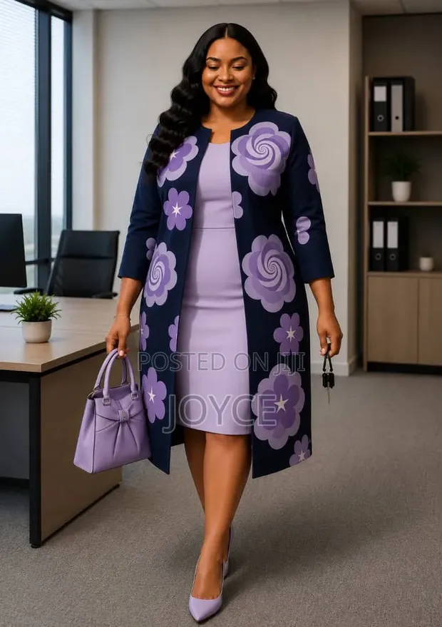 Dress with Long Flowered Coat - 1