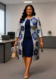Dress with Long Flowered Coat - 3