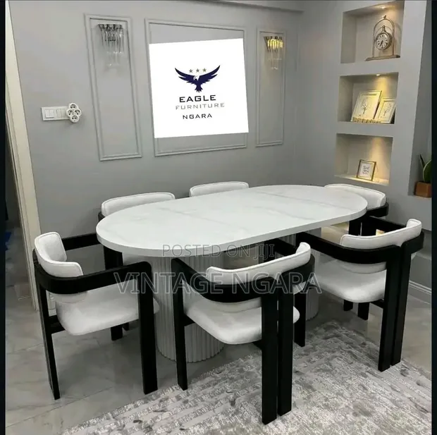 Wooden Dining Set - 6 Seater, White Table - 1