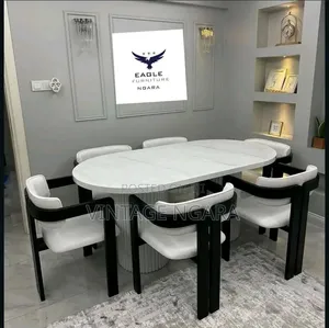 Dining Set ya Mbao - Seater 6, Meza Nyeupe