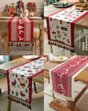 Christmas Jacquard Table Runner - Reindeer Snowman Print