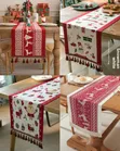Christmas Jacquard Table Runner - Reindeer Snowman Print - 2