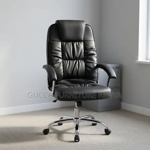 Leather Study Chair with Fixed Armrest - 1