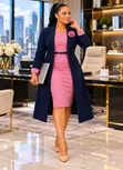 Fitted Dress with Belt and Longline Coat - 3