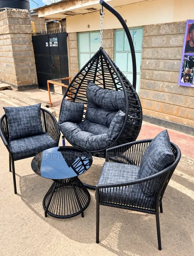 Luxury Hanging Chair Set with 2 Outdoor Chairs & Coffee Table - 1