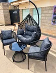 Luxury Hanging Chair Set with 2 Outdoor Chairs & Coffee Table - 1