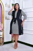 Stripped Fitting Dress with Cover-up - 2