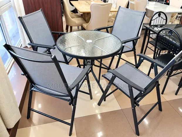 Outdoor Dining Set | Glass Table & Foldable Chairs - 1