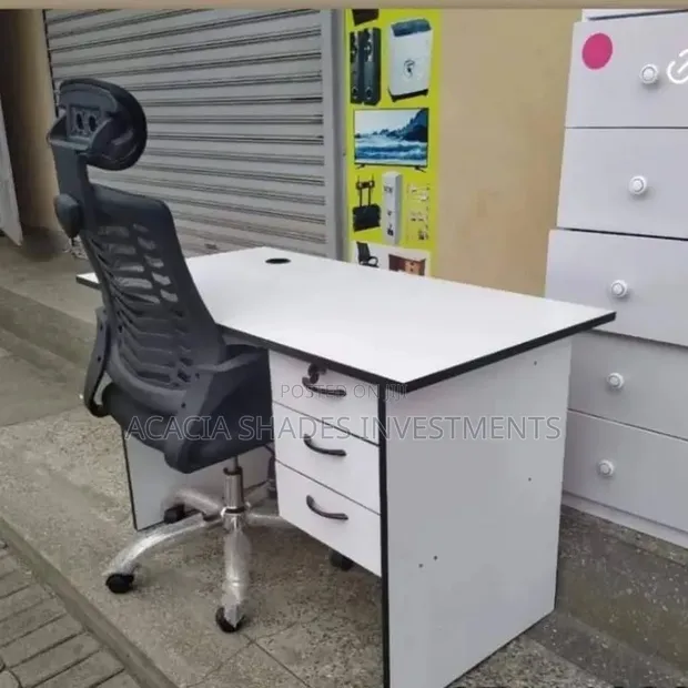 SK Study Desk with Swivel Headrest Seat - White - 1